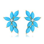 Natural Turquoise Diamond Cluster Earrings 14k yellow gold