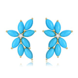 Natural Turquoise Diamond Cluster Earrings 14k yellow gold