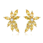 Natural Yellow Sapphire Diamond Cluster Earrings 14k Yellow Gold