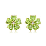 Natural Peridot Diamond Cherry Blossom Earrings 14k yellow gold