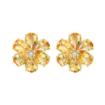 Natural Citrine Diamond Wildflower Earrings 14k yellow gold