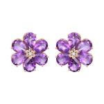 Natural Amethyst Diamond Wildflower Earrings 14k rose gold