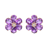 Natural Amethyst Diamond Wildflower Earrings 14k rose gold