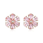 Morganite Diamond Forget-me-Not Flower Earrings 14k yellow gold