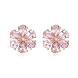 Morganite Diamond Forget-me-Not Flower Earrings 14k yellow gold