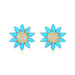 Sunflower Natural Turquoise Diamond Earrings 14k yellow gold