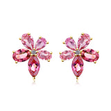 Pink Sapphire Tourmaline Diamond Blossom Earrings