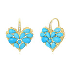 Fantasy Heart Natural Turquoise Diamond Drop Earrings 14k Yellow gold