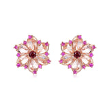 Carnation Flower Natural Morganite, Pink Sapphire & Rhodolite Garnet Earrings 14k rose gold