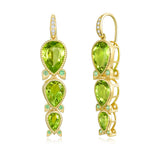 Lily of the Valley Natural Peridot Tsavorite Diamond Drop Earrings.14k yellow gold