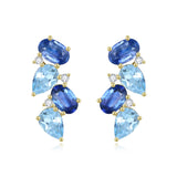 Natural Sapphire, Aquamarine and Diamond Drop Earrings 14k yellow gold