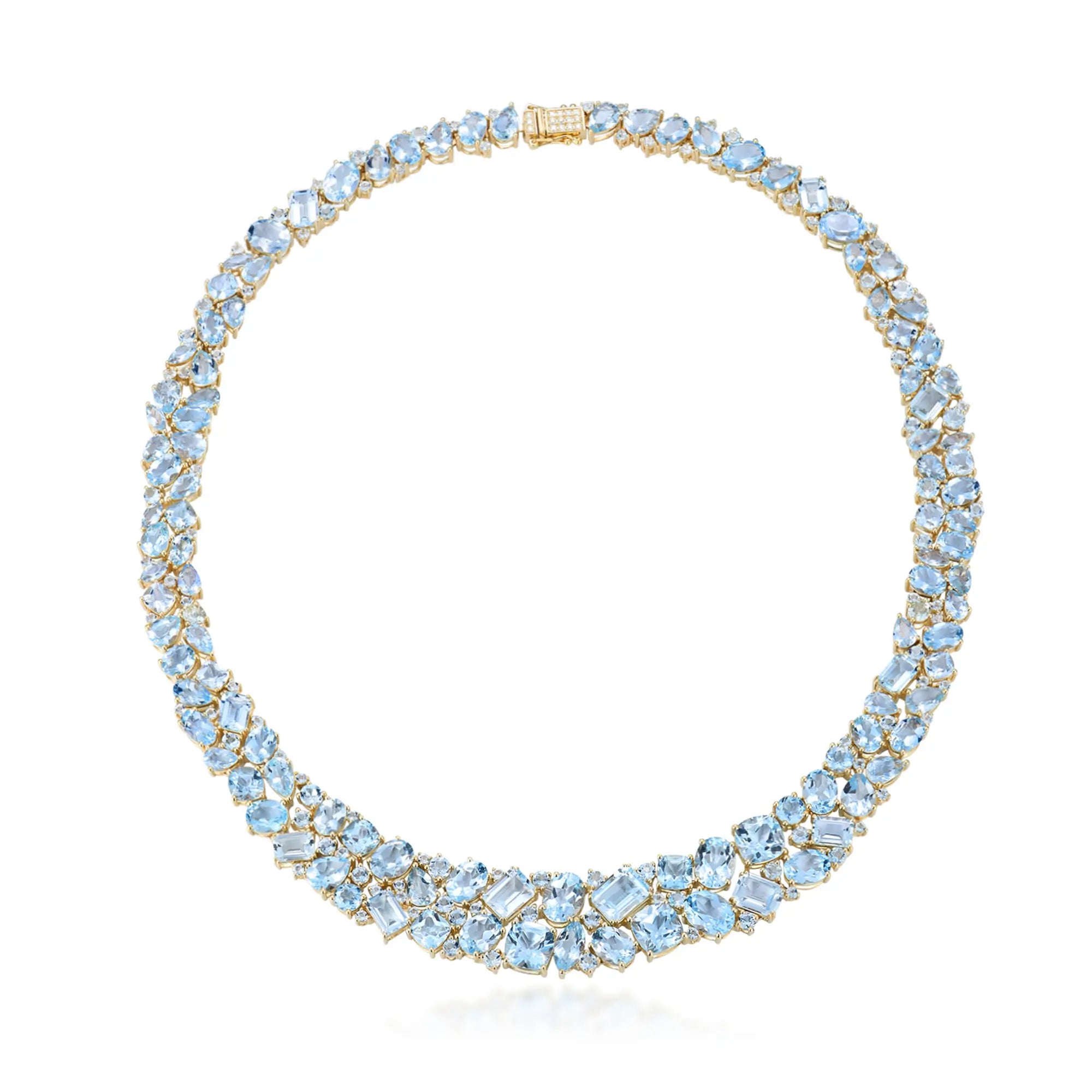Secret Ocean Natural Aquamarine, Topaz & Diamond Collar Necklace 14K yellow gold
