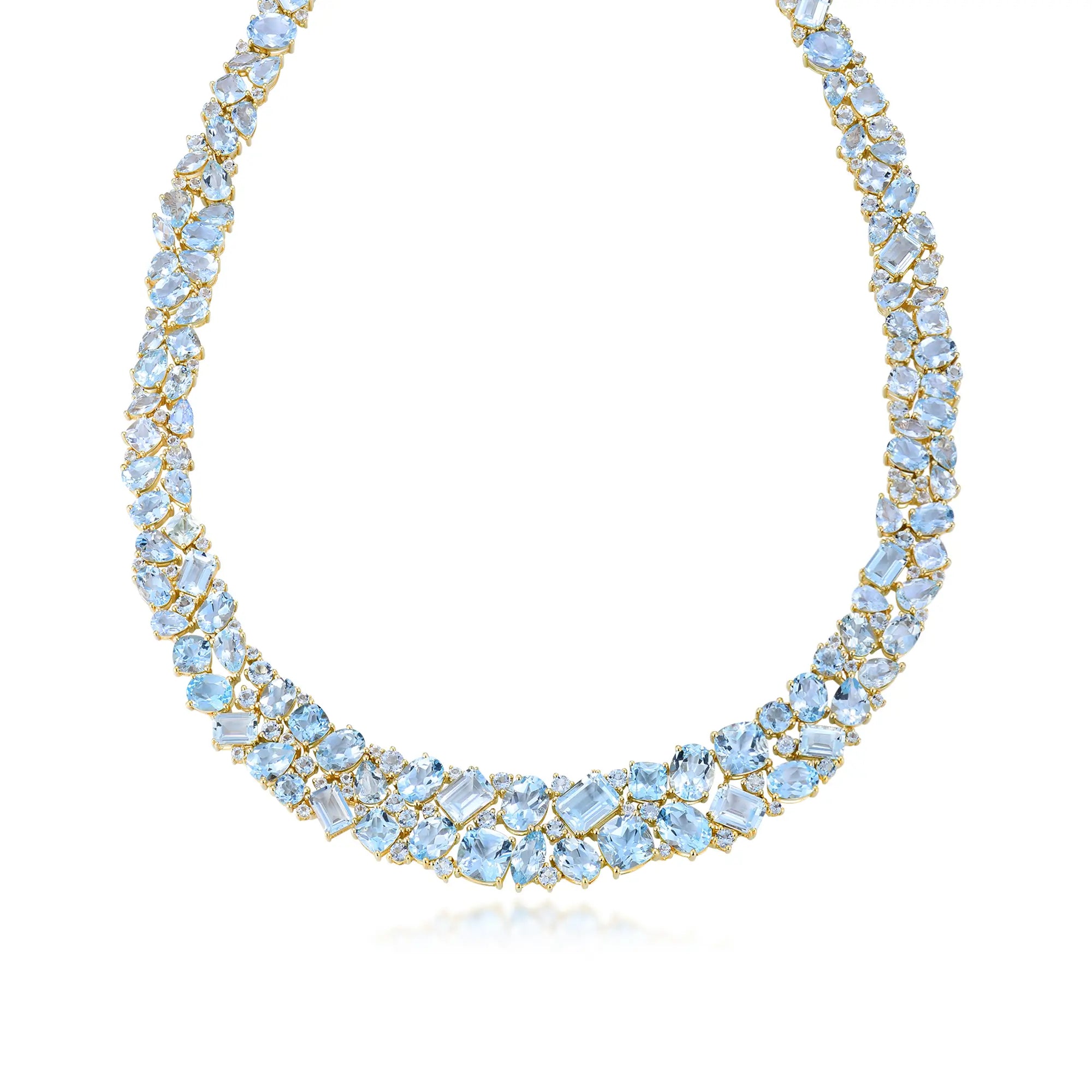 Secret Ocean Aquamarine, Topaz & Diamond Collar Necklace 14K yellow gold