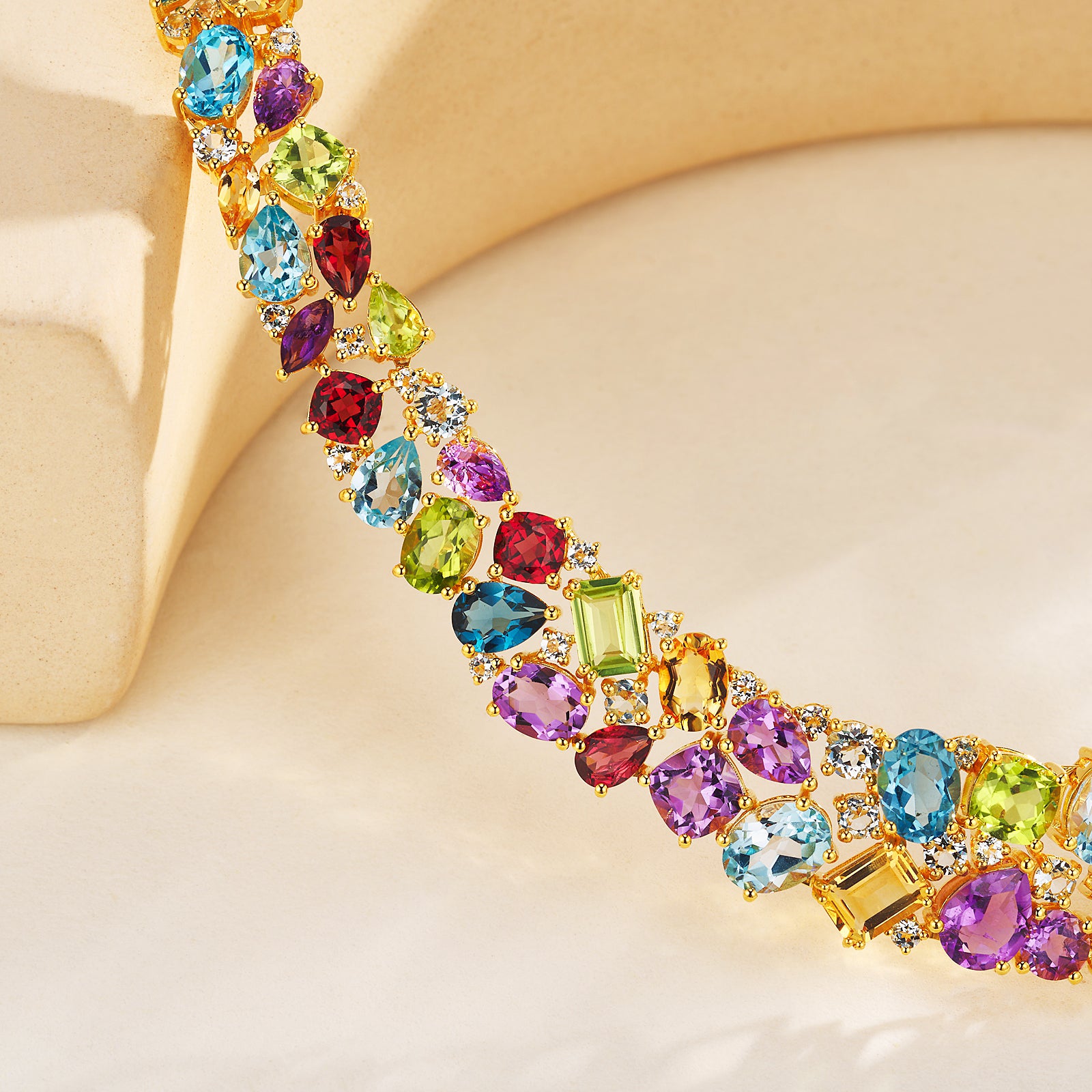 natural colorful gemstones collar necklace in 18k solid gold
