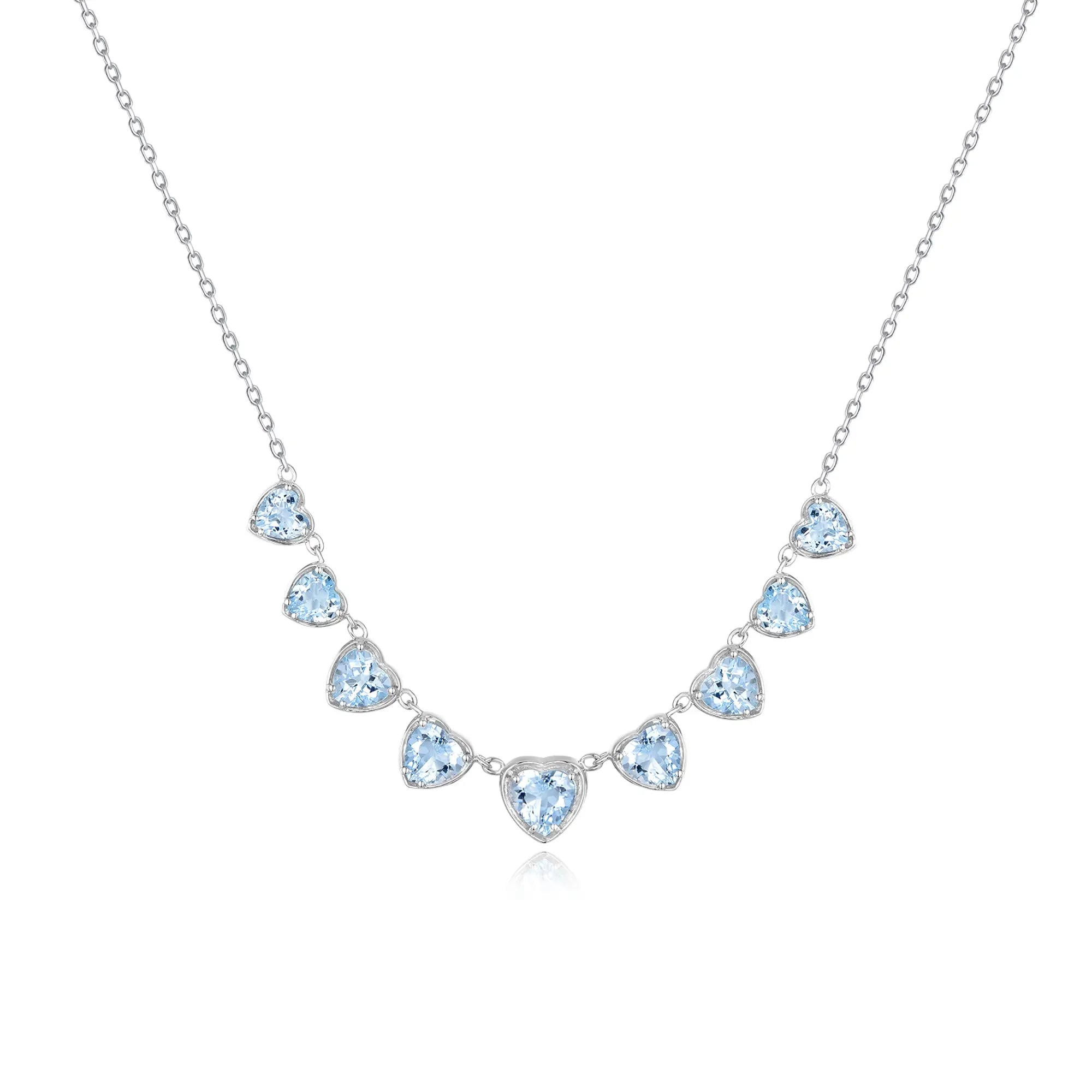 Harmony 4.8ctw Aquamarine Graduated Heart Station Necklace 14k white gold