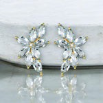 natural Aquamarine Diamond Cluster Earrings 14k yellow gold