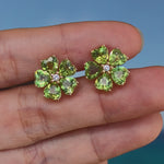 Natural Peridot Diamond Cherry Blossom Earrings 14k yellow gold