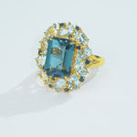 14k yellow gold Margeret natural London Blue Topaz Aquamarine Sapphire Cocktail Ring luxury ring gift