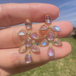 14k yellow gold natural Rainbow Moonstone Diamond Chandelier Drop Earrings