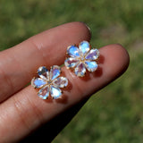 Moonstone Diamond Forget-me-Not Flower Earrings
