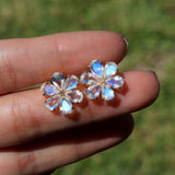 Moonstone Diamond Forget-me-Not Flower Earrings