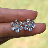 Aquamarine Diamond Forget-me-Not Flower Earrings