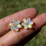 Opal Diamond Forget-me-Not Flower Earrings