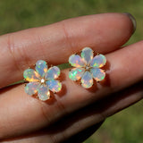 Opal Diamond Forget-me-Not Flower Earrings