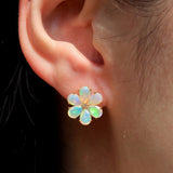 Opal Diamond Forget-me-Not Flower Earrings
