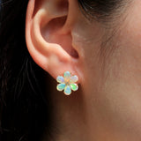 Opal Diamond Forget-me-Not Flower Earrings