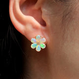 Opal Diamond Forget-me-Not Flower Earrings