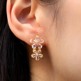 Pink Morganite Diamond Double Blossom Drop Earrings