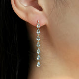 Pear Aquamarine Diamond Line Drop Earrings