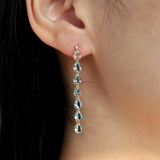 Pear Aquamarine Diamond Line Drop Earrings