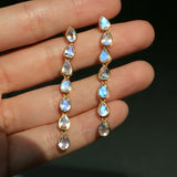 Pear Moonstone Line Drop Earrings