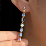 Pear Moonstone Line Drop Earrings