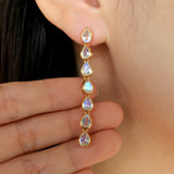 Pear Moonstone Line Drop Earrings