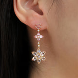 Pink Sapphire Morganite Diamond Blossom Drop Earrings