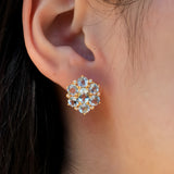 Aquamarine Diamond Cluster Earrings