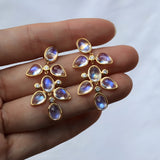 Rainbow Moonstone Diamond Large Chandelier Drop Earrings