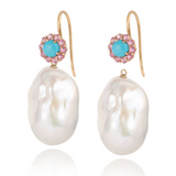 Harper Turquoise and Pink Sapphire Cluster with Baroque Pearl Drop Earrings