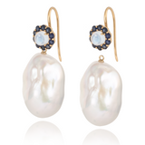Harper Moonstone and Sapphire Cluster with Baroque Pearl Drop Earrings