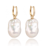 Aria Diamond Huggie Earrings with Baroque Pearl Drop Enhancers