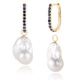 Isabella Sapphire Huggie Earrings with Baroque Pearl Drop Enhancers