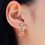 Aquamrine Pink Sapphire Diamond Double Blossom Drop Earrings