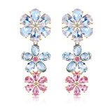 Moonstone Aquamarine Pink Sapphire diamond Blossom Earrings