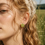 Natural Peridot Diamond Cherry Blossom Earrings 14k yellow gold