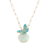 Nina Zhou One Of A Kind Natural Turquoise Diamond Butterfly on Opal Convertible Brooch-Pendant in 14k gold