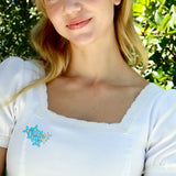 Hydrangea Blossom Turquoise Aquamarine Diamond Convertible Brooch/Pendant