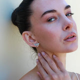 natural Aquamarine Diamond Cluster Earrings 14k yellow gold 